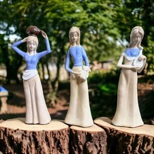 Vintage Rare Set Of 3 Peasant Porcelain Figurine Lady's By Imcor BEAUTIFUL